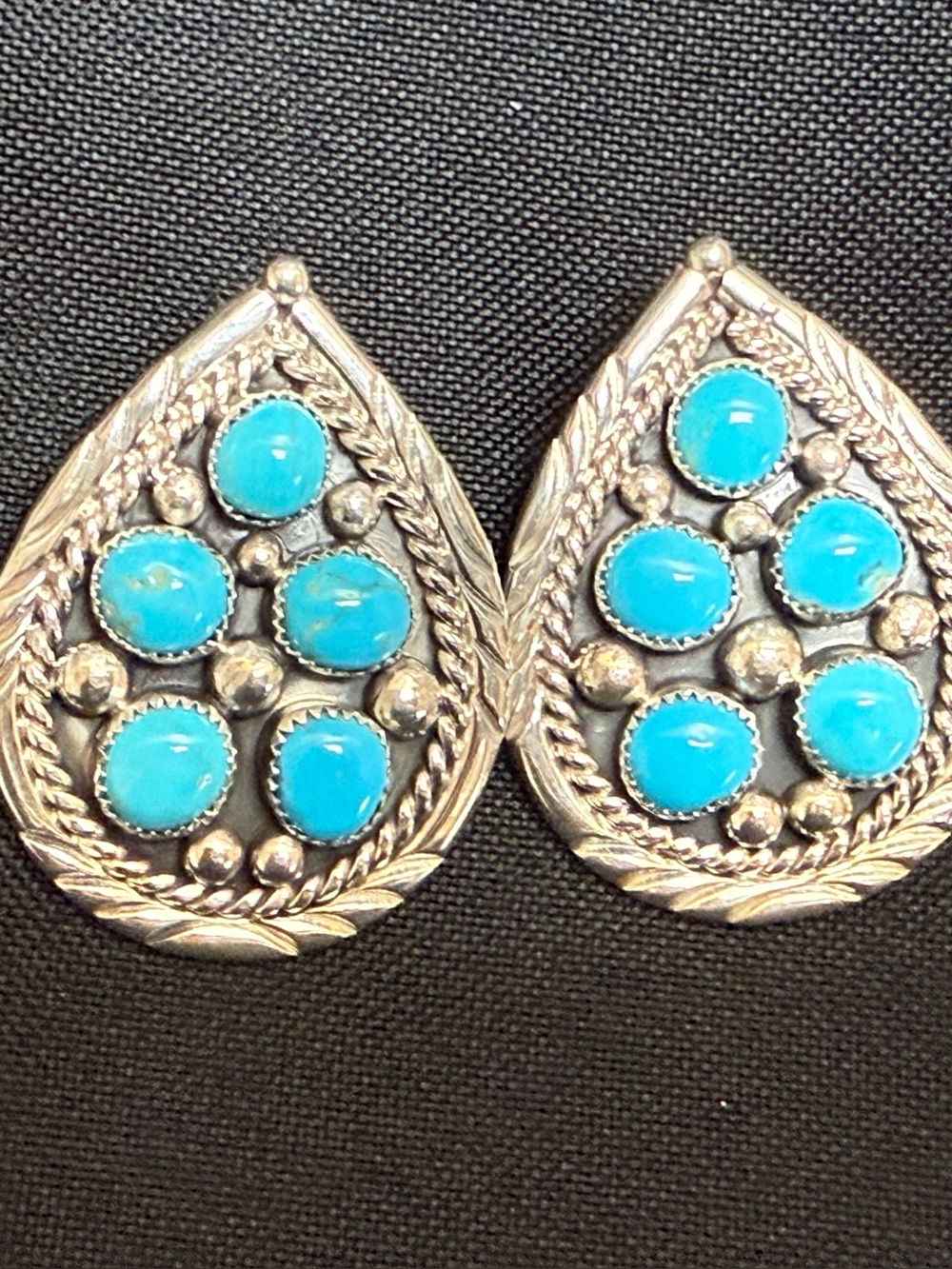 Kingman Turquoise Teardrop Sterling Silver Cluster Earrings